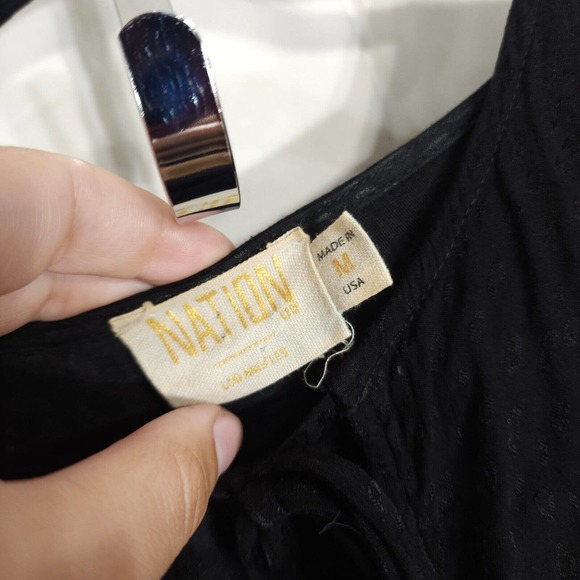 Nation Ltd Womens Dress Liza Black Leopard Animal Trapeze Mini Tiered Ruffle M - Picture 8 of 13